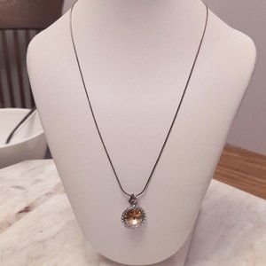 Amber Swarovski crystal pendant with silver necklace